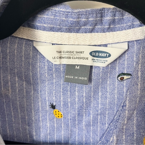 Blue Striped Pineapple & Avocado Button-Up Shirt - Women M - Picture 3 of 7
